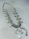Gorgy!! Vintage Native American Navajo Lapis Sterling Silver Squash Blossom Necklace-Nativo Arts