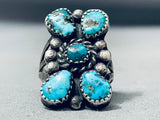 One Of The Best Vintage Native American Navajo Teardrop Turquoise Sterling Silver Ring-Nativo Arts