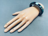 Rare 7 Inch Wrist Vintage Navajo Turquoise Inlay Sterling Silver Bracelet-Nativo Arts