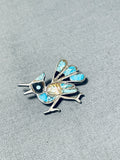 Whimsical Vintage Native American Navajo Turquoise Sterling Silver Roadrunner Pin-Nativo Arts