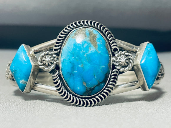 Gasp! Native American Navajo Rhombus Shaped Turquoise Native American Navajo Sterling Silver Bracelet Cuff-Nativo Arts