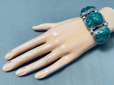 Chunky Begay Green Turquoise Nugget Vintage Native American Navajo Sterling Silver Bracelet