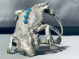 129 Grams Horny Toad Vintage Native American Navajo Turquoise Sterling Silver Bracelet-Nativo Arts