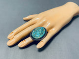 Magnificent Vintage Native American Navajo Signed Blue Gem Turquoise Sterling Silver Ring-Nativo Arts