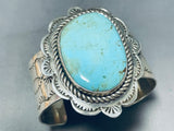 Show-stopping Vintage Santo Domingo Blue Gem Turquoise Sterling Silver Bracelet-Nativo Arts