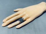 Sun Ray Turquoise Early 1900's Vintage Native American Zuni Sterling Silver Ring Old-Nativo Arts