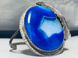 Very Unique Vintage Native American Navajo Blue Druzy Sterling Silver Bracelet Cuff-Nativo Arts