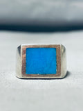 Brilliant Vintage Native American Navajo Inlay Kingman Turquoise Sterling Silver Ring-Nativo Arts