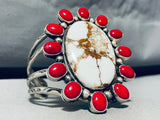 Colossal Native American Navajo Wildhorse Agate Coral Sterling Silver Bracelet Cuff-Nativo Arts