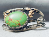 Heavy Vintage Navajo 14k Gold Gaspeite Sterling Silver Coil Bracelet-Nativo Arts