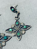 Detailed Vintage Native American Navajo Cerillos Turquoise Sterling Silver Earrings-Nativo Arts
