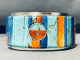 6.5 Inch Wrist Native American Navajo Turquoise Inlay Sterling Silver Bracelet Cuff-Nativo Arts