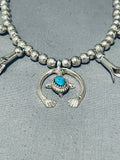 Dropdead Fab!! Vintage Native American Navajo Turquoise Sterling Silver Squash Blossom Necklace-Nativo Arts