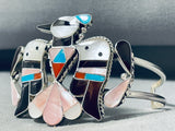 Bobby Shack Native American Zuni Turquoise Coral Jet Sterling Silver Thunderbird Bracelet-Nativo Arts