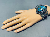 Jameson Lee Vintage Native American Navajo Blue Gem Turquoise Sterling Silver Bracelet-Nativo Arts