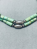 Superior Vintage Native American Navajo Tubed Green Turquoise Sterling Silver Necklace-Nativo Arts