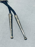 Best Vintage Native American Zuni Blue Gem Turquoise Sterling Silver Roadrunner Bolo Tie-Nativo Arts