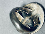 Magnificent Vintage Native American Navajo Signed Blue Gem Turquoise Sterling Silver Ring-Nativo Arts