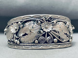 Highly Detailed Leaves Vintage Native American Navajo Sterling Silver Bracelet-Nativo Arts