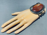 One Of The Best Ever Vintage Native American Navajo Petrified Wood Sterling Silver Bracelet Old-Nativo Arts