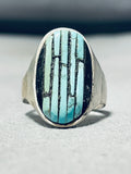 Sensational Vintage Native American Navajo Inlay Turquoise Jet Sterling Silver Grand Ring-Nativo Arts