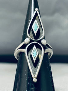 One Of The Most Unique Vintage Native American Navajo Blue Gem Turquoise Sterling Silver Ring-Nativo Arts