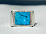 Noteworthy Vintage Native American Navajo Blue Diamond Turquoise Sterling Silver Ring-Nativo Arts