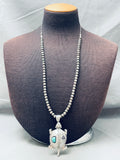 Important Vintage Native American Navajo Toad Sterling Silver Turquoise Necklace-Nativo Arts