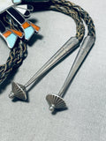 Hueg Dancer Early Vintage Native American Zuni Turquoise Sterling Silver Bolo Tie-Nativo Arts