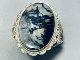Mystic Night Vintage Native American Navajo Sterling Silver Agate Bracelet Cuff-Nativo Arts