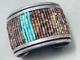 6.5-INCH WRIST VINTAGE NAVAJO TURQUOISE HISHI STERLING SILVER INLAY BRACELET