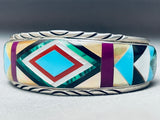 6.5 Inch Wrist Vintage Apache Turquoise Inlay Sterling Silver Bracelet Cuff-Nativo Arts