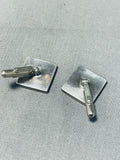 One Of Best Vintage Native American Zuni Spiderweb Turquois Einlay Sterling Silver Cufflinks-Nativo Arts