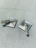 One Of Best Vintage Native American Zuni Spiderweb Turquois Einlay Sterling Silver Cufflinks-Nativo Arts