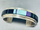 6.5 Inch Wrist Rare Vintage Native American Navajo Turquoise Inlay Sterling Silver Bracelet-Nativo Arts