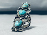 Superb Vintage Native American Navajo 3 Pilot Mountain Turquoise Sterling Silver Colossal Ring-Nativo Arts