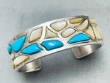 Amazing 6 Inch Wrist Vintage Native American Navajo Turquoise Sterling Silver Inlay Bracelet