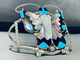 Signed Native American Zuni Sleeping Beauty Turquoise Coral Sterling Silver Butterfly Bracelet-Nativo Arts