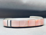 6 Inch Wrist Vintage Native American Navajo Pink Pearl Inlay Sterling Silver Bracelet Cuff-Nativo Arts