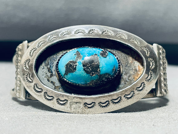 Bisbee Turquoise Rare Vintage Native American Navajo Sterling Silver Bracelet-Nativo Arts