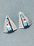 Teepee Inlay Vintage Zuni Turquoise Sterling Silver Earrings-Nativo Arts
