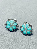 Cute Vintage Native American Zuni Blue Gem Turquoise Sterling Silver Flower Earrings-Nativo Arts