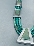 Important Tony Aguilar Sr Santo Domingo Green Turquoise Sterling Silver Necklace-Nativo Arts