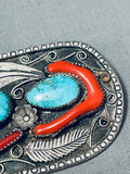 Marvelous Vintage Native American Navajo Swirl Blue Gem Turquoise Sterling Silver Pin