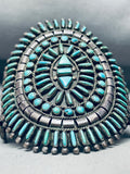 One Of Best Ever Vintage Native American Zuni Green Turquoise Sterling Silver Bracelet Cluster-Nativo Arts