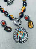 Gorgy Vintage Southwest Tiger Eye Turquoise Sterling Silver Inlay Necklace Set-Nativo Arts