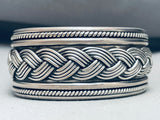 Hand Woven Vintage Native American Navajo Sterling Silver Bracelet Cuff-Nativo Arts