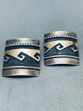 Quality Work Vintage Native American Navajo Gold Wave Sterling Silver Earrings-Nativo Arts