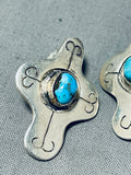 Dropdead Gorgeous Vintage Native American Navajo Turquoise Cross Sterling Silver Earrings-Nativo Arts