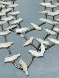 Stunning Vintage Native American Navajo Mother Of Pearl Sterling Silver Bird Fetish Necklace-Nativo Arts